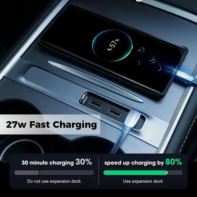 Alt view image 3 of 6 - Tesla USB Hub, COSYOO 3 in 1 Docking Station USB Hub for Tesla Model 3 Model Y - Extension Cable Charger Multi-Port HUB Adapter with LED Light