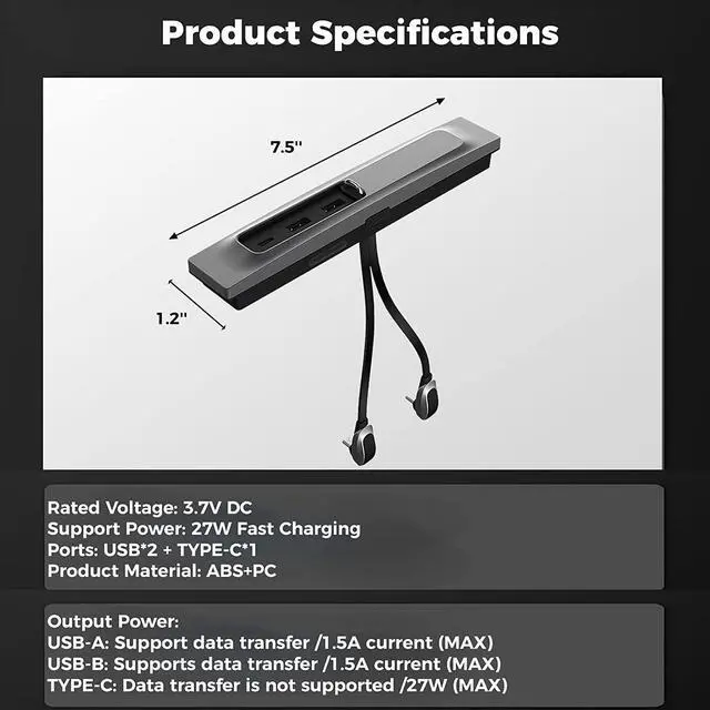 Alt view image 4 of 6 - Tesla USB Hub, COSYOO 3 in 1 Docking Station USB Hub for Tesla Model 3 Model Y - Extension Cable Charger Multi-Port HUB Adapter with LED Light