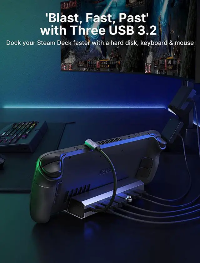 Alt view image 4 of 7 - JSAUX Docking Station for Steam Deck/Rog Ally, 7-in-1 Steam Deck Dock with HDMI 4K@60Hz, DisplayPort, Gigabit Ethernet, 3 USB-A 3.0 and USB-C Charging Port Compatible with Valve Steam Deck Oled-HB0702