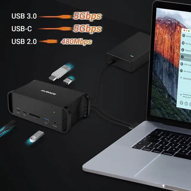 Alt view image 6 of 7 - MacBook Pro Docking Station Dual Monitor with 2 HDMI 4K Display,14 in 2 USB C Dock,100 AC Power Adapter, 18W PD Charging Port, Ethernet, 4 USB A Port, Twin USB C for Mac Thunderbolt 3/4 Laptops