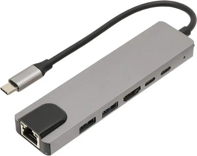Main image of USB C Hub, 6 in 1 Type C to HDTV Multiport Adapter with Ethernet, 4K HDMI, 87W PD & 2 USB 2.0 Ports, 5Gbps High Speed USB C Docking Station for USB C Laptops and Other Type C Devices