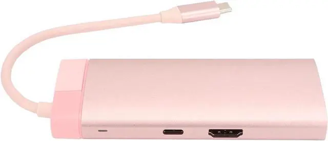 Alt view image 7 of 7 - 6 in 1 Type C Docking Station with PD, 3USB3.0, RJ45 Multi Port Expansion for All Type C Computers, 4K HD Visual, Gigabit Network, Efficient Charging (Coral Pink)