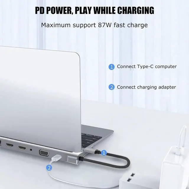 Alt view image 5 of 7 - USB C Docking Station Dual Monitor, Type C to Dual HDMI Adapter 12 in 1 USB C Hub with VGA, RJ45, 87W PD, USB Ports, SD/TF Card Reader, Audio and Type C Ports