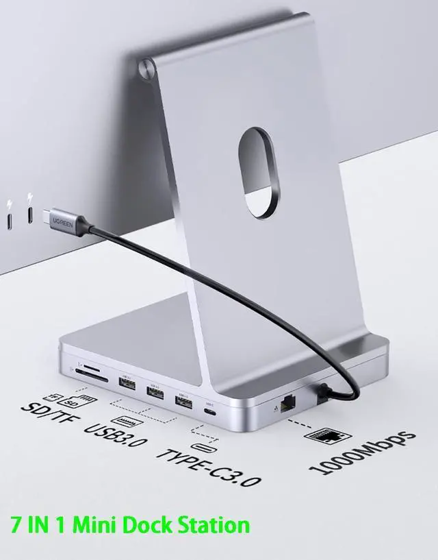 Alt view image 3 of 7 - Mini USB C Laptop Docking Station,7 in 1 Type C Adapter Compatible for iMac(Type C USB 3.0x3 SD TF Card Gigabit Ethernet)