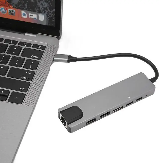 Alt view image 6 of 7 - 6 in 1 USB C Hub: 4K30Hz Output, 100Mbps Ethernet, PD Charging, 2X USB 3.0, Aluminum