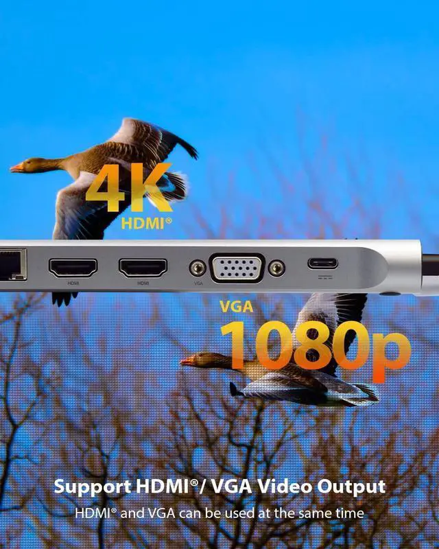 Alt view image 6 of 7 - ICY BOX USB-C Docking Station (11-in-1) Triple Monitor 2 HDMI and 1 VGA, Laptop Docking Station with Dual HDMI + VGA (6 USB Ports, Gigabit Ethernet, DisplayLink), IB-DK2106-C