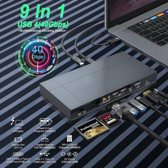 Main image of USB C Docking Station, Support 8K Display, 60W Charging, UHS-II SD 4.0 & CFast 2.0 Card Slot, USB 3.1 Gen 2, Gigabit Ethernet for Mac Book/PC,USB 4 Compatible(2.3ft Cable)