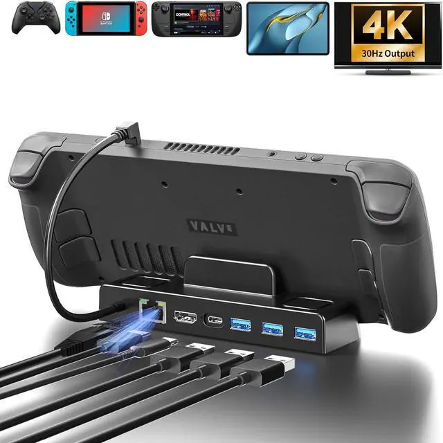 Alt view image 6 of 6 - YIGORN Steam Deck Dock,Docking Station 6 in 1 Hub with HDMI2.0 4K@60Hz, Gigabit Ethernet, 3 USB-A 3.0 and 100W Charging USB-C Port Compatible with Valve Steam Deck Accessories Stand