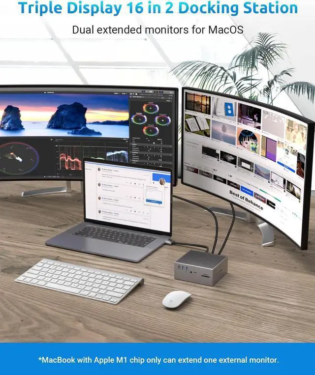 Alt view image 2 of 7 - Docking Station, QIYO 16 in 2 USB C Docking Station Dual Monitor for MacBook Pro Air (Not for M1), Dual 4K HDMI, VGA, 6 USB, RJ45 and SD/TF Card Reader, Triple Display for MacOS with Thunderbolt 3