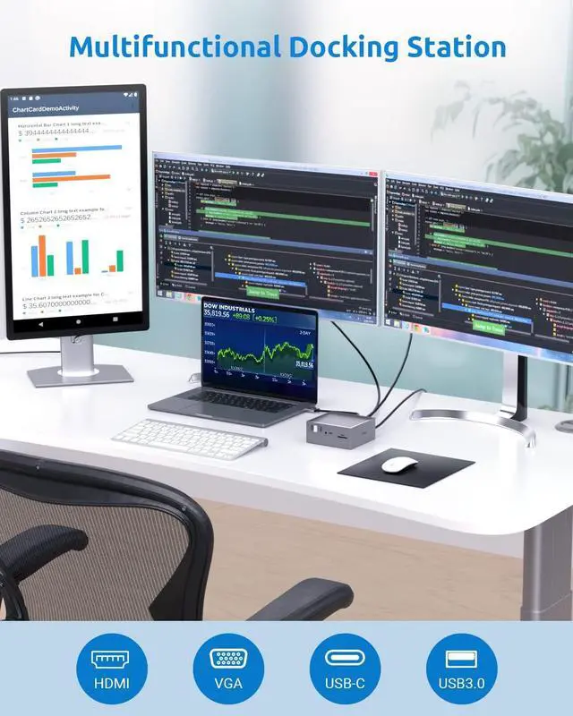 Alt view image 5 of 7 - Docking Station, QIYO 16 in 2 USB C Docking Station Dual Monitor for MacBook Pro Air (Not for M1), Dual 4K HDMI, VGA, 6 USB, RJ45 and SD/TF Card Reader, Triple Display for MacOS with Thunderbolt 3