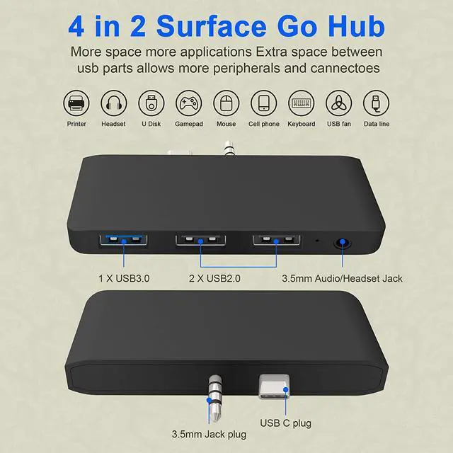Alt view image 2 of 6 - Surface Go USB Hub Docking Station, Accessories for Surface Go/Surface Go2/Surface Go3, Surface Go USB Adapter with USB 3.0, 2X USB2.0 Ports, 3.5mm Earphones Jack