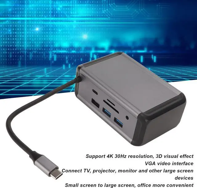 Alt view image 3 of 7 - 12 in 1 USB C Hub, Multiport Adapter with PD, Storage Card Reader, Audio 3.5mm, VGA, RJ45, USB 3.0 x 4, USB 2.0, Gray Aluminum Shell, for OS X, Type C De