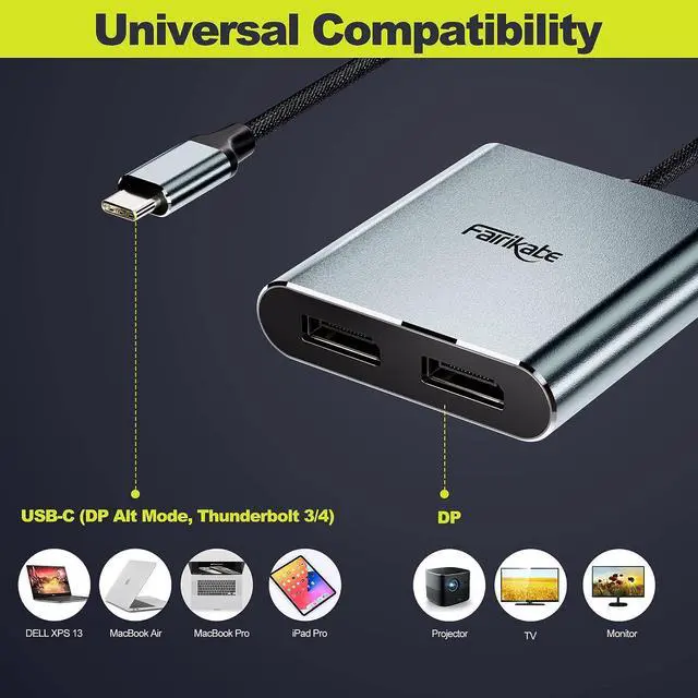 Alt view image 7 of 7 - fairikabe USB C to Dual DisplayPort MST Hub Splitter, Dual 4K 60Hz USB Type C to 2X DisplayPort 1.2 Adapter for Windows Laptop PC, Compatible with Thunderbolt 3