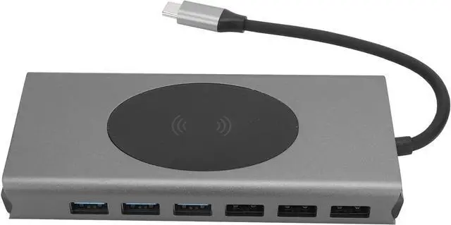 Alt view image 5 of 7 - 15 in 1 High Definition Docking Station for Computer Laptop Gray Aluminum Alloy Shell (Grey)