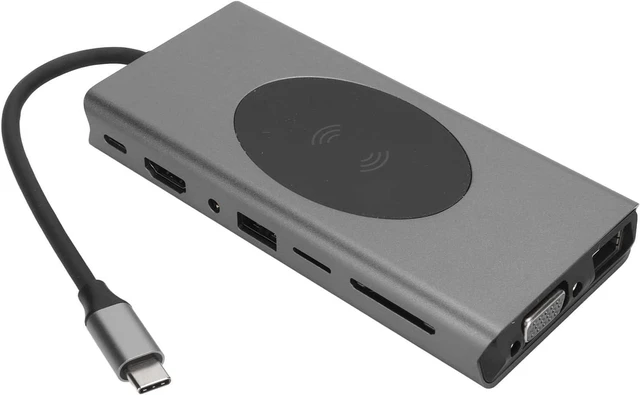 Alt view image 2 of 7 - 15 in 1 High Definition Docking Station for Computer Laptop Gray Aluminum Alloy Shell (Grey)