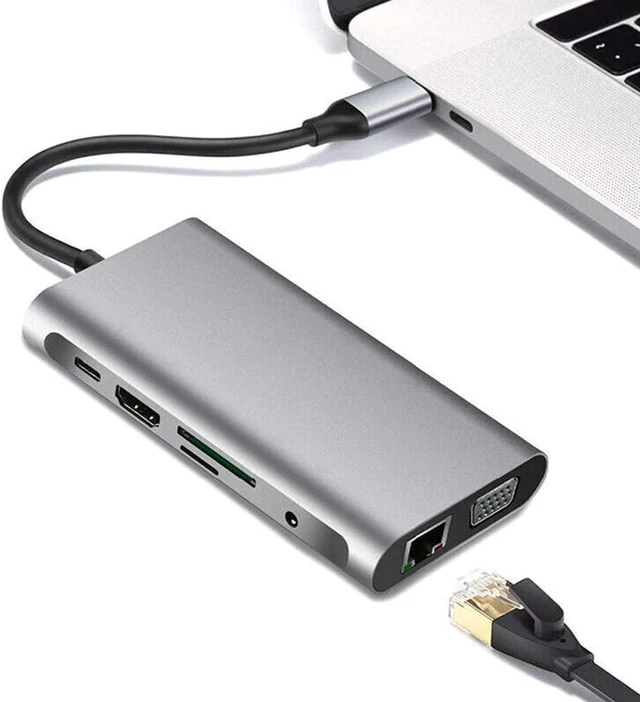 Alt view image 3 of 7 - TECKEEN Hub Laptop Dock Station Type C to USB 3.0 HDMI VGA RJ45 PD Multi USB 3.0 Adapter