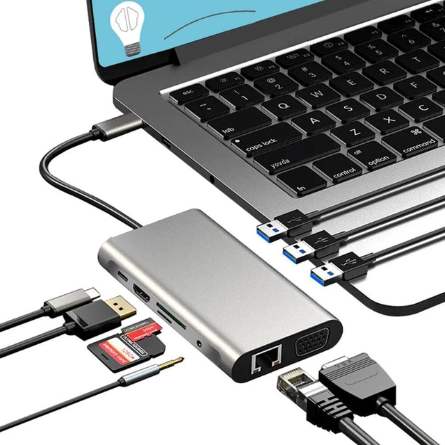 Alt view image 4 of 7 - TECKEEN Hub Laptop Dock Station Type C to USB 3.0 HDMI VGA RJ45 PD Multi USB 3.0 Adapter