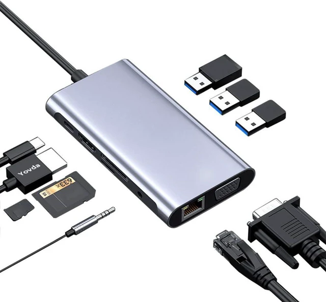 Alt view image 6 of 7 - TECKEEN Hub Laptop Dock Station Type C to USB 3.0 HDMI VGA RJ45 PD Multi USB 3.0 Adapter