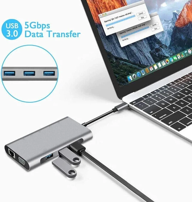 Alt view image 7 of 7 - TECKEEN Hub Laptop Dock Station Type C to USB 3.0 HDMI VGA RJ45 PD Multi USB 3.0 Adapter
