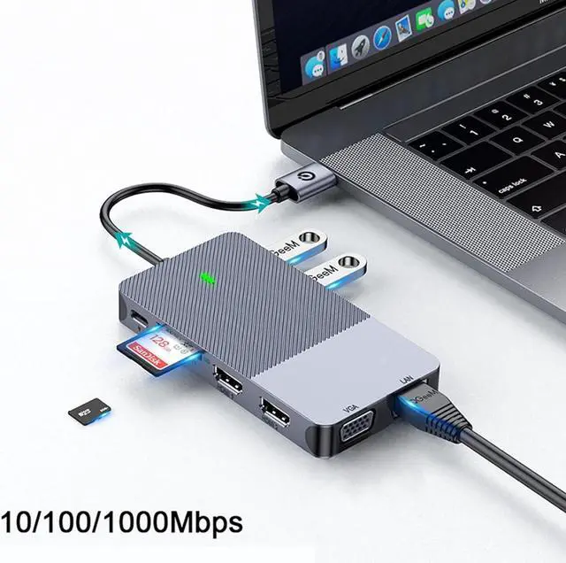 Alt view image 5 of 7 - Dual HDMI VGA Adapter Compatible USB 3.0 Hub - USB Docking Station, 11 in 1 Triple Display Laptop Docking Station Dual Monitor, for HP, Dell, USB Dock