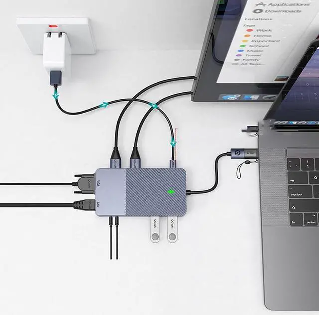 Alt view image 6 of 7 - Dual HDMI VGA Adapter Compatible USB 3.0 Hub - USB Docking Station, 11 in 1 Triple Display Laptop Docking Station Dual Monitor, for HP, Dell, USB Dock