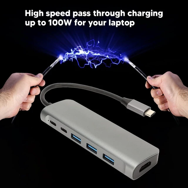 Alt view image 4 of 7 - 8 in 1 USB C Hub, 4K Resoluti 100W High Speed Pass Through Charging, 5Gbps Data Transfer, 480MB/S Read/Write Speed for Connecting USB Peripherals, Hard Drives, Printers, Etc.