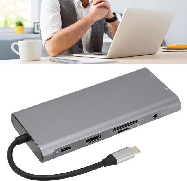 Alt view image 2 of 7 - 11 in 1 Type C Hub, USB C Docking Station with 4K, 100W PD Charging, Ethernet, 35mm. Audio, USB 3020./., Card Reader, Aluminum Alloy Multi Port Adapter for,