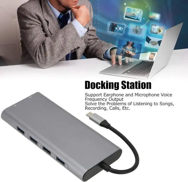 Alt view image 6 of 7 - 11 in 1 Type C Hub, USB C Docking Station with 4K, 100W PD Charging, Ethernet, 35mm. Audio, USB 3020./., Card Reader, Aluminum Alloy Multi Port Adapter for,