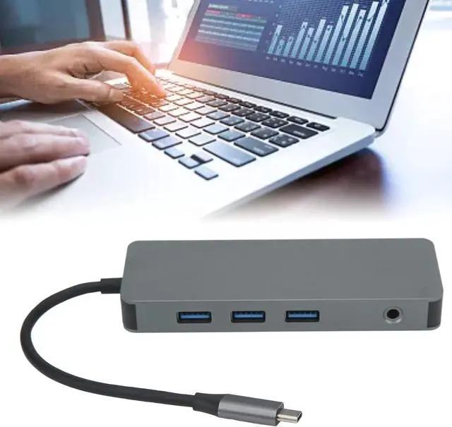 Alt view image 2 of 7 - 10 in 1 USB C Hub Multiport Adapter, Type C to VGA Dual HD Multimedia Interface Converter, PD Fast Charging Docking Station with 3 USB Ports, Aluminum Alloy Material