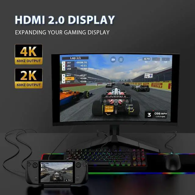 Alt view image 3 of 7 - Funalot Steam Deck Dock, 6-in-1 Docking Station Compatible with Valve Steam Deck, Gigabit Ethernet, Stream Deck Dock Stand with 4K@60Hz HDMI 2.0, 3 USB 3.0 Data Ports, USB-C PD Charging Port