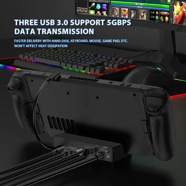 Alt view image 6 of 7 - Funalot Steam Deck Dock, 6-in-1 Docking Station Compatible with Valve Steam Deck, Gigabit Ethernet, Stream Deck Dock Stand with 4K@60Hz HDMI 2.0, 3 USB 3.0 Data Ports, USB-C PD Charging Port