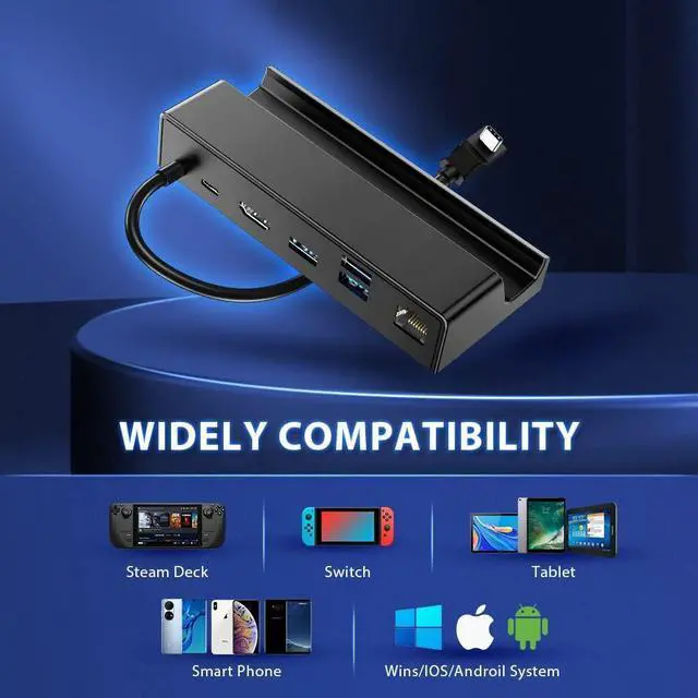 Alt view image 7 of 7 - Funalot Steam Deck Dock, 6-in-1 Docking Station Compatible with Valve Steam Deck, Gigabit Ethernet, Stream Deck Dock Stand with 4K@60Hz HDMI 2.0, 3 USB 3.0 Data Ports, USB-C PD Charging Port