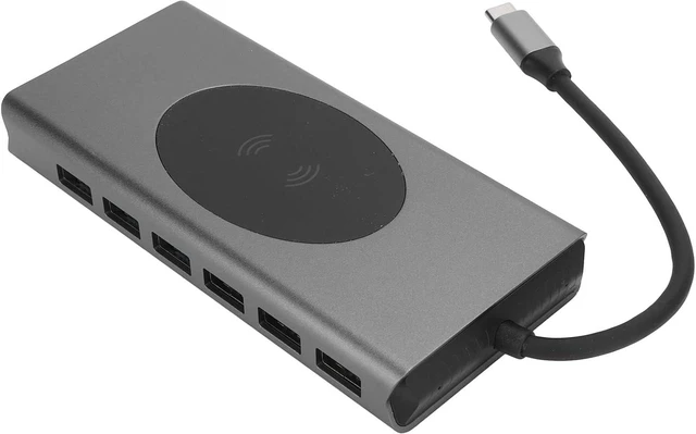 Alt view image 3 of 7 - 15 in 1 USB C Docking Station, 4K 30Hz, 10W Wireless Charging, Multiport Hub with VGA, RJ45, USB 3.0, USB 2.0, SD Card Reader, 3.5mm Audio, Grey