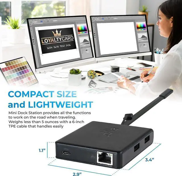 Alt view image 5 of 5 - Docking Station Dual Monitor, 6-in-1, 100W Laptop-Charging, DisplayPort Multi-Stream Transport (MST), Ethernet, Compatible with Thunderbolt 3 Laptop (RVP-601)