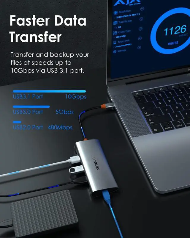 Alt view image 3 of 7 - 4 in 1 USB C Hub, USB C Adapter, USB Type C to USB 3.1 Adapter with SuperSpeed 10Gbps for MacBook Pro/Air
