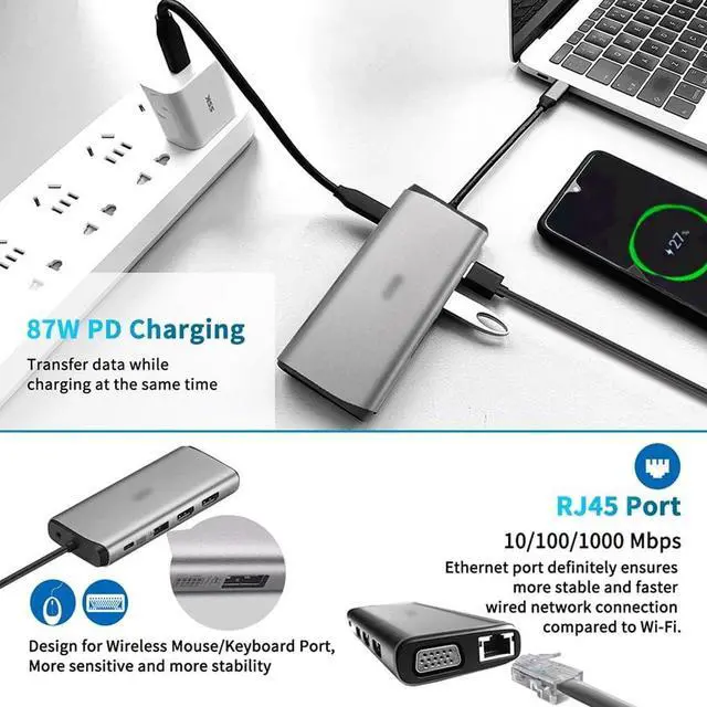 Alt view image 3 of 5 - 11 in 1 C HUB, Docking Station, Type C Multiport Adapter for/Pro/Air/iMac Type C Device