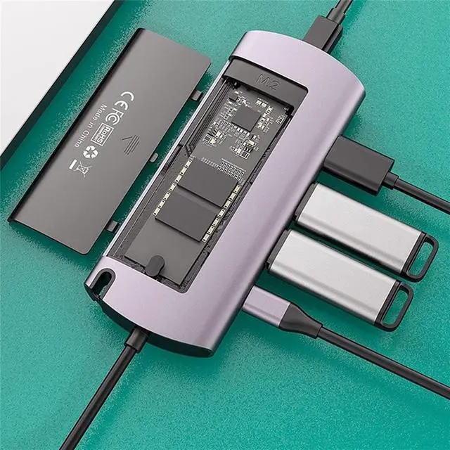 Alt view image 7 of 7 - M.2 SSD Docking Station Type C Multifunctional 6-in-1 NGFF Hard Drive Box Adapter with USB3.0, RJ45, HDMI, PD Interface