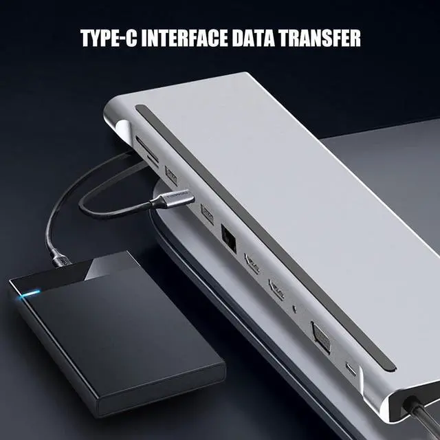 Alt view image 3 of 7 - VGA USB C Docking Station, 12-in-1 Type C Hub with Card Slot Memory Card RJ45, for Wired Network Connection, Supporting PD Fast Charge, 87W, 4k HD, 1080p,3.5mm Audio