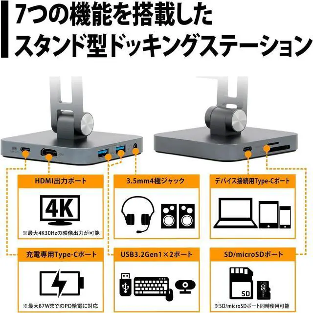 Alt view image 3 of 7 - Princeton PUD-CDOC7ST 7-in-1 USB Type-C Stand Docking Station (PD 87W Compatible, 4K Output, Multi Display)