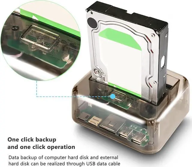 Alt view image 4 of 7 - USB3.0 to IDE SATA HDD Docking Station, 6Gbps Dual Bay External Hard Drive Docking Station One Click Backup with LED Indicator(US)