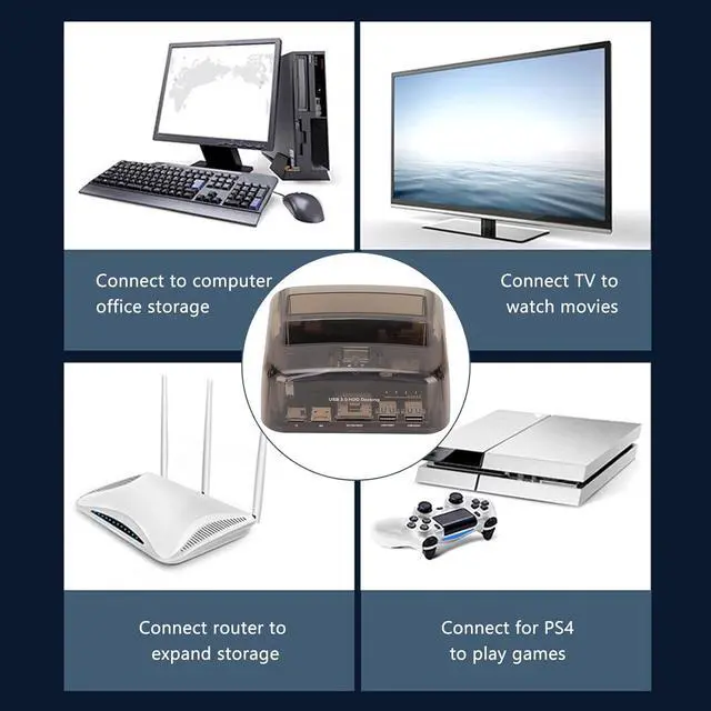Alt view image 2 of 7 - USB3.0 to IDE SATA HDD Docking Station, 6Gbps Dual Bay External Hard Drive Docking Station One Click Backup with LED Indicator(US)