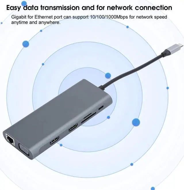 Alt view image 5 of 7 - 12 in 1 USB C Hub, Portable USB 3.0 for HDMI VGA PD USB Hub for OS X Laptop Docking Station Adapter SD and MicroSD Card Slots are Supported Support 10/100/1000Mbps Network Speed