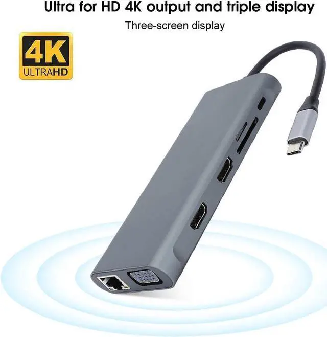Alt view image 3 of 7 - 12 in 1 USB C Hub, Portable USB 3.0 for HDMI VGA PD USB Hub for OS X Laptop Docking Station Adapter SD and MicroSD Card Slots are Supported Support 10/100/1000Mbps Network Speed