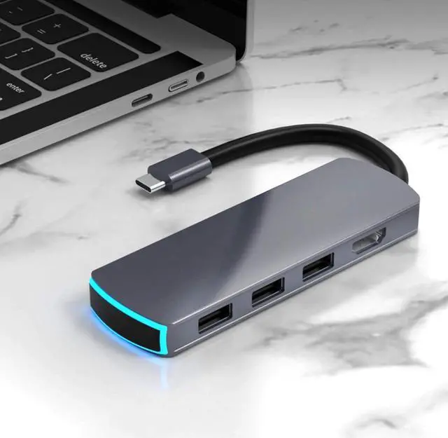 Alt view image 3 of 7 - USB C Hub,6-in-1 Multifunctional HD Docking Station Type-C to HDMI USB3.1 HUB with Breathing Light