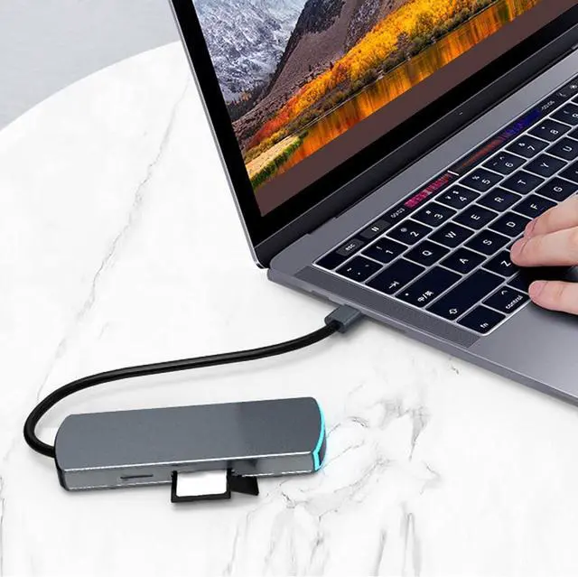 Alt view image 4 of 7 - USB C Hub,6-in-1 Multifunctional HD Docking Station Type-C to HDMI USB3.1 HUB with Breathing Light