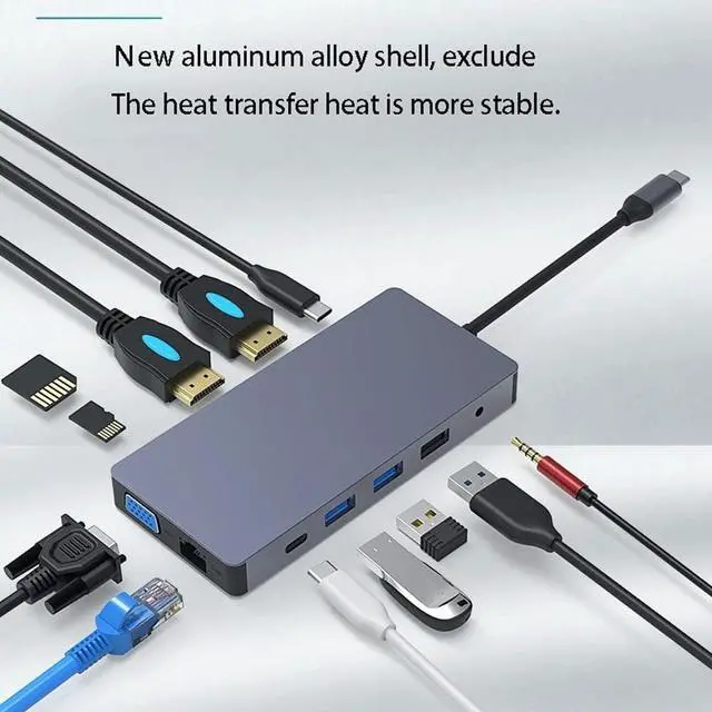 Alt view image 4 of 7 - Docking Station, USB C Adapter 4K HDMI, 12 in 1 USB C Hub MultiPort Adapter Dock with 100W PD Charging, 3 USB 3.0 Ports (Color : Striped)