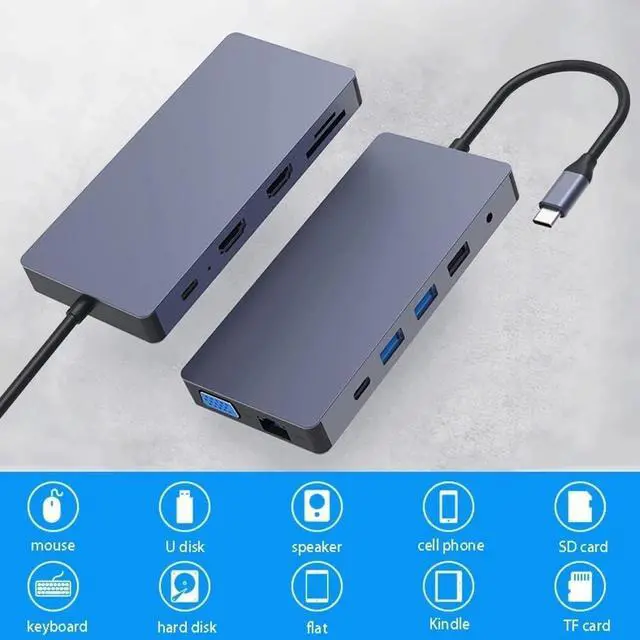 Alt view image 7 of 7 - Docking Station, USB C Adapter 4K HDMI, 12 in 1 USB C Hub MultiPort Adapter Dock with 100W PD Charging, 3 USB 3.0 Ports (Color : Striped)