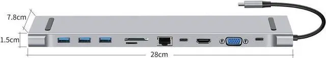 Alt view image 2 of 7 - USB C Docking Station, 11in-1 USB C Hub with HDMI, Mini DP, VGA, Ethernet, 3 USB 3.0, SD/TF, 3.5mm Ports, PD 100W