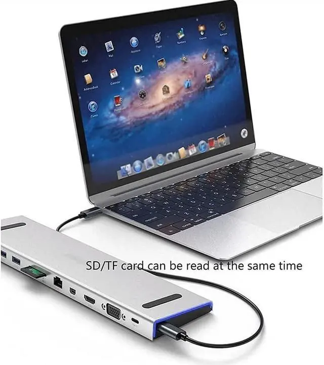 Alt view image 3 of 7 - USB C Docking Station, 11in-1 USB C Hub with HDMI, Mini DP, VGA, Ethernet, 3 USB 3.0, SD/TF, 3.5mm Ports, PD 100W