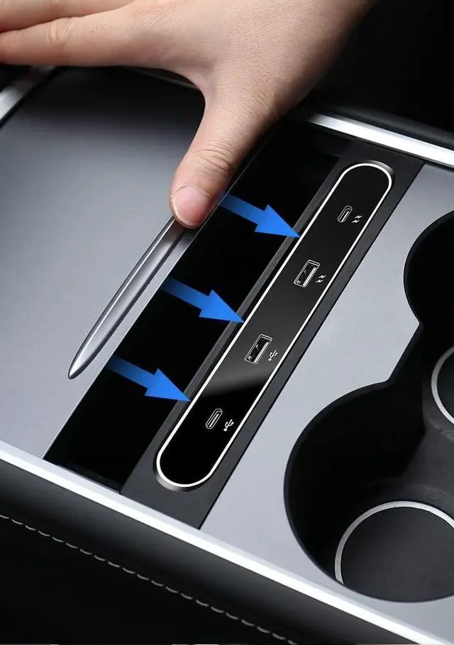 Alt view image 2 of 7 - USB Shunt Hub Car Smart Docking Station for 2021 Tesla Model 3 Model Y 4-in-1 USB Splitter Extension 27W Quick Charger (Black)